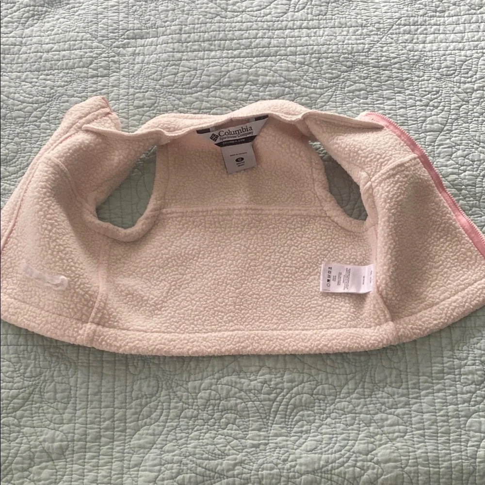 Columbia Pink and Cream Fleece Vest with Sherpa Trim